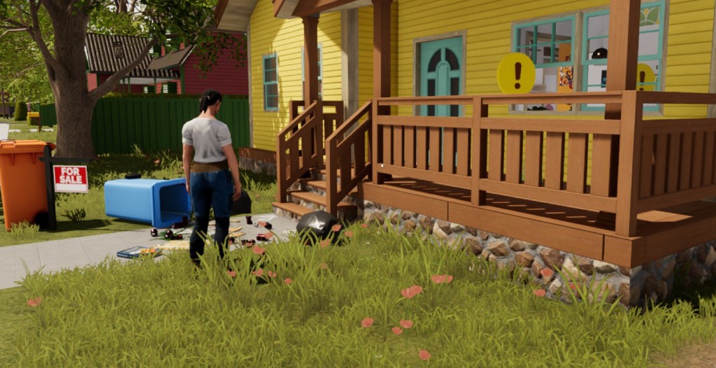 Katie looking at a house in House Flipper 2 during a co-op session