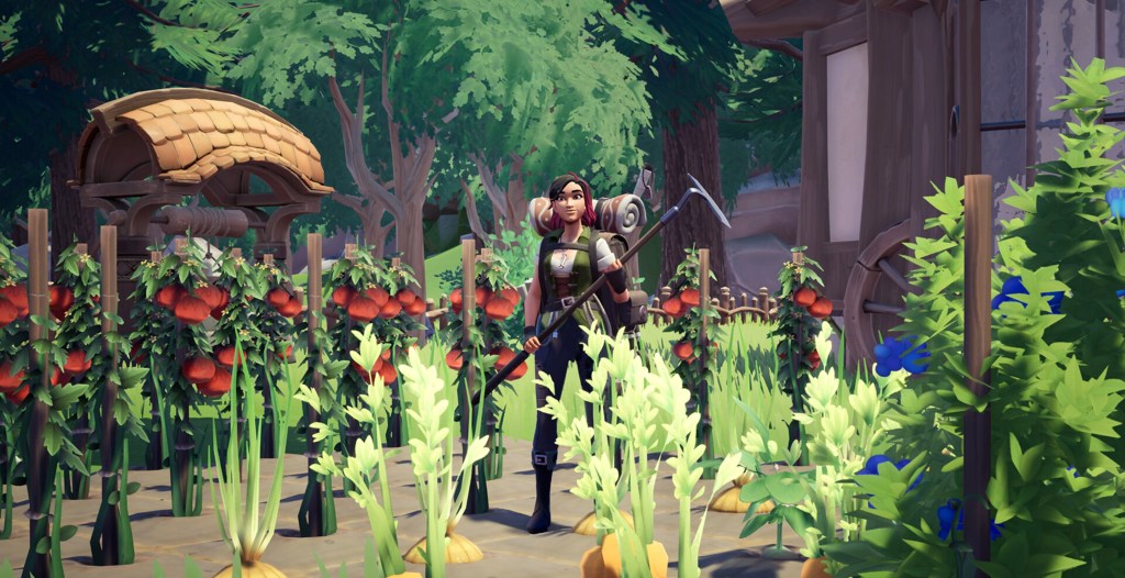 A player in a field of vegetables in Palia