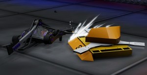 Two bots fighting it out in Robot Rumble 2.