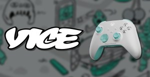 An image of Waypoint weekends, featuring a custom Xbox controller and the VICE logo