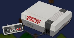 A Nintendo Entertainment System with the Waypoint Wishlist Logo on it