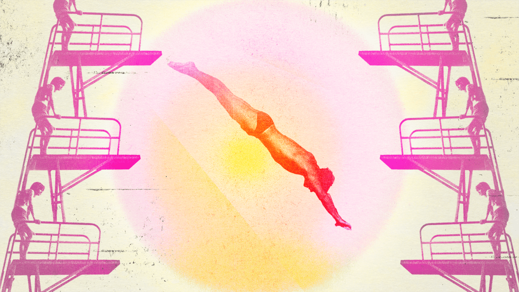 illustration of a bisexual man jumping from a diving board